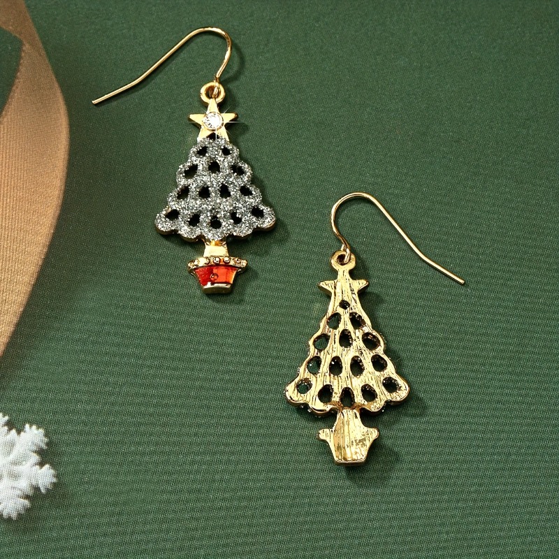 4pcs Colorful Christmas Tree Dangle Earrings, Gift Set